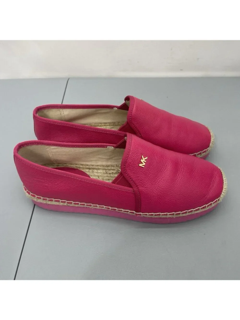 Michael Kors Hastings Espadrilles Shoes Slip On Pebbled Leather Hot Pink Women 7